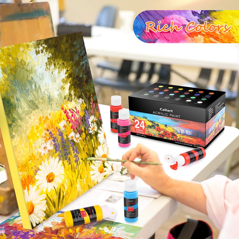 Caliart Acrylic Paint Set With 12 Brushes  24 Colors (59ml  2oz) Art Craft Paints Gifts for Artists Kids Beginners & Painters  Halloween Pumpkin Canvas Ceramic Rock Painting Kit Art Supplies - Image 5